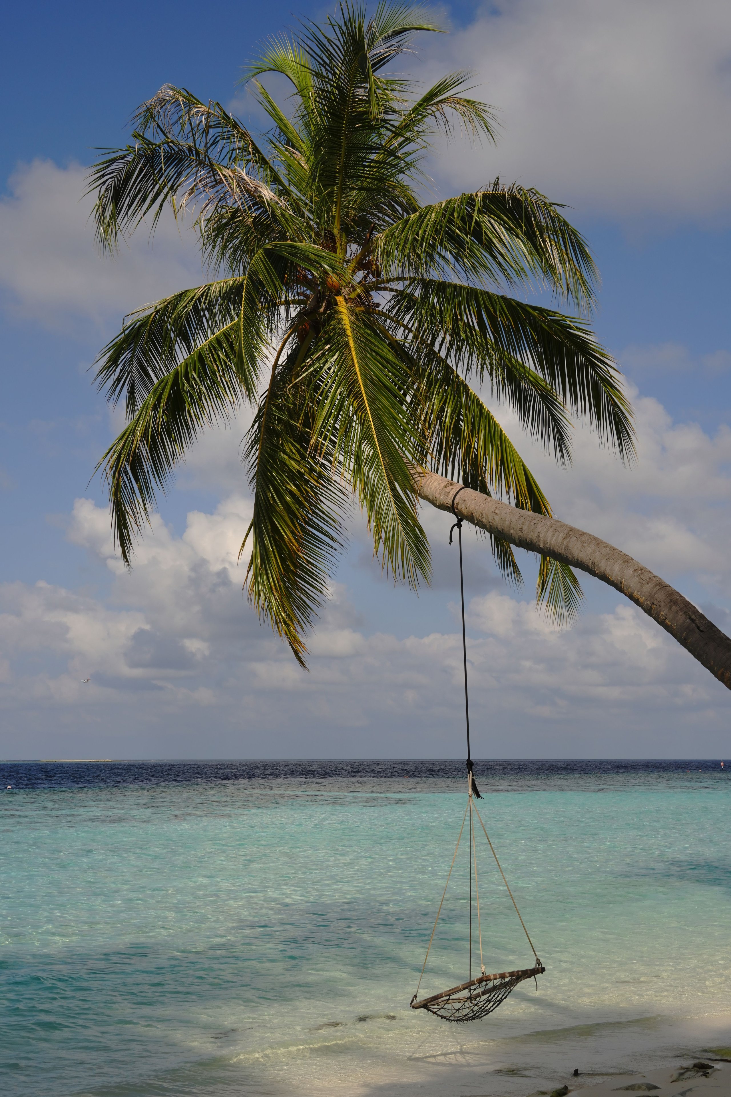 Playa turquesa con palapas