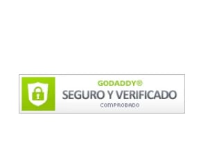 GoDaddy Seguro y Verificado security badge with green lock icon and Spanish text